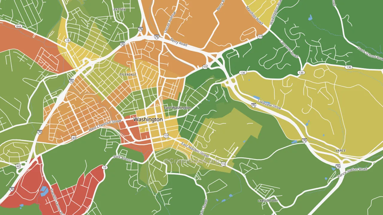 East Washington, PA Map of Robbery Rates
