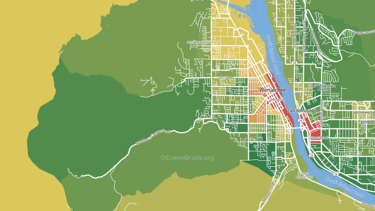 East Wenatchee Bench, WA Map of Robbery Rates