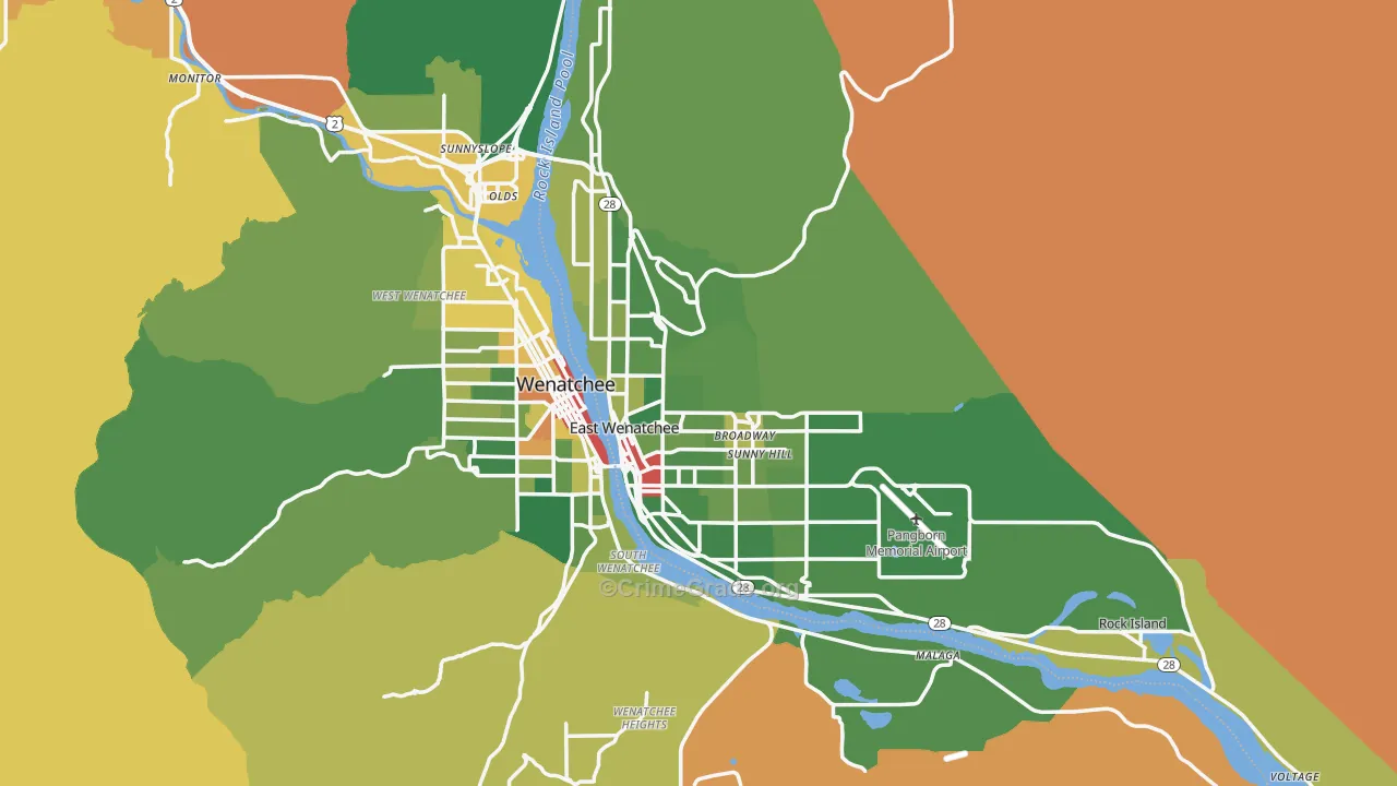 East Wenatchee, WA Map of Robbery Rates