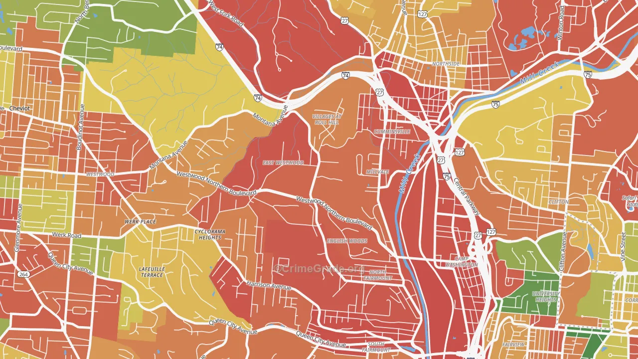 East Westwood, Cincinnati, OH Map of Robbery Rates