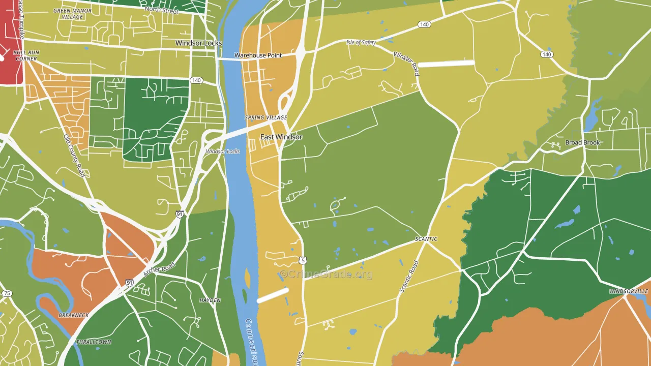 East Windsor, CT Map of Robbery Rates