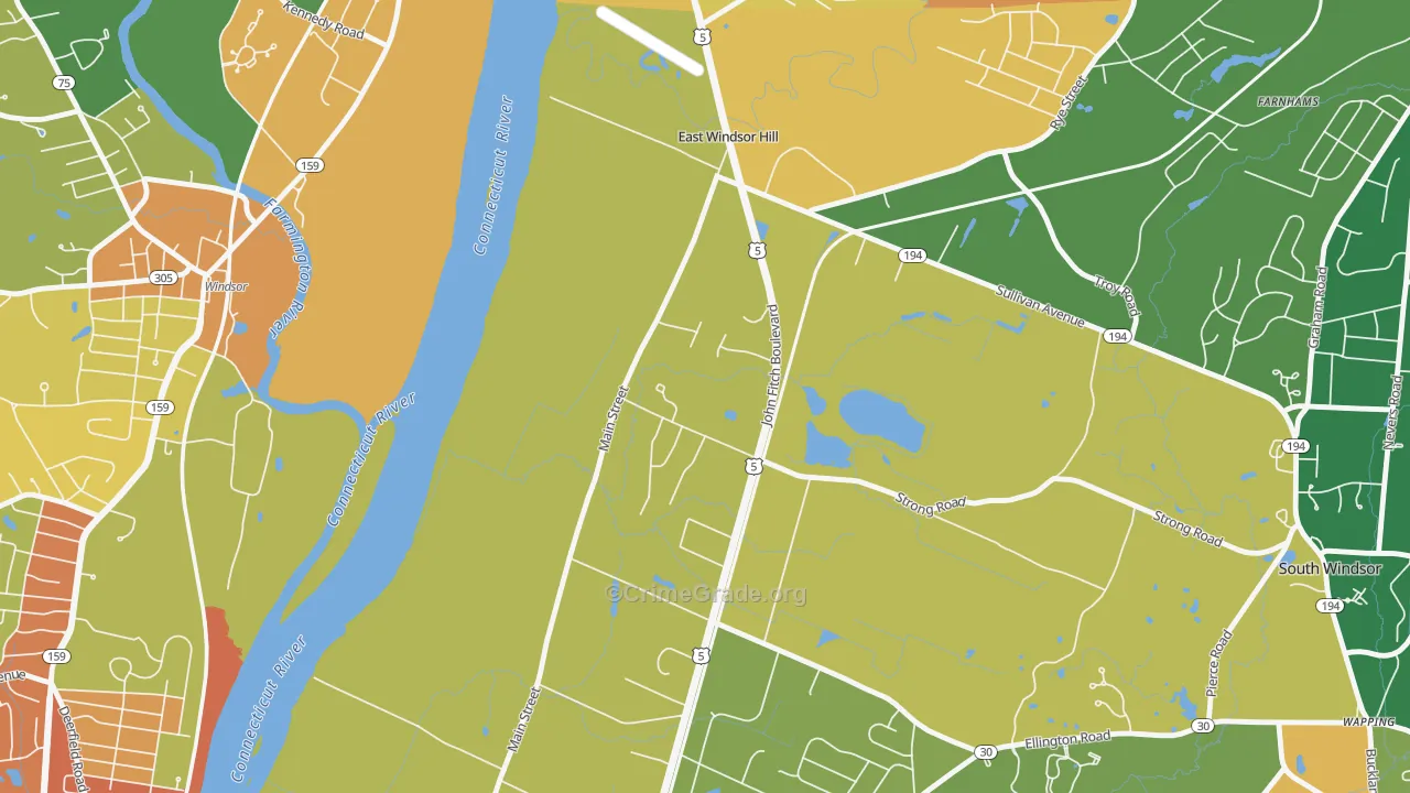 East Windsor Hill, CT Map of Robbery Rates