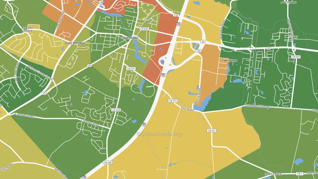 East Windsor, NJ Map of Robbery Rates