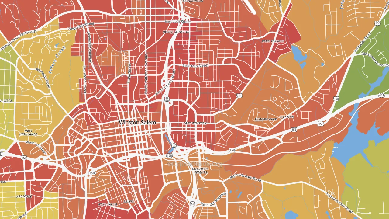 East Winston, Winston-Salem, NC Map of Robbery Rates