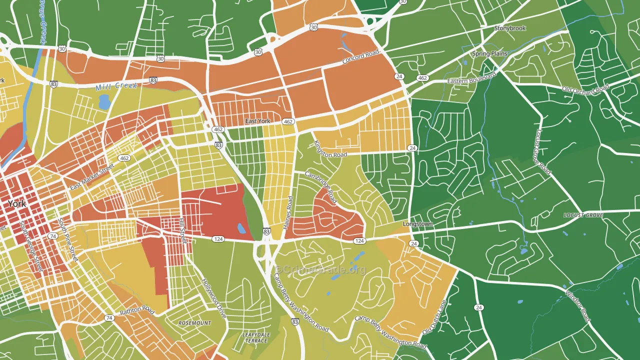 East York, PA Map of Robbery Rates