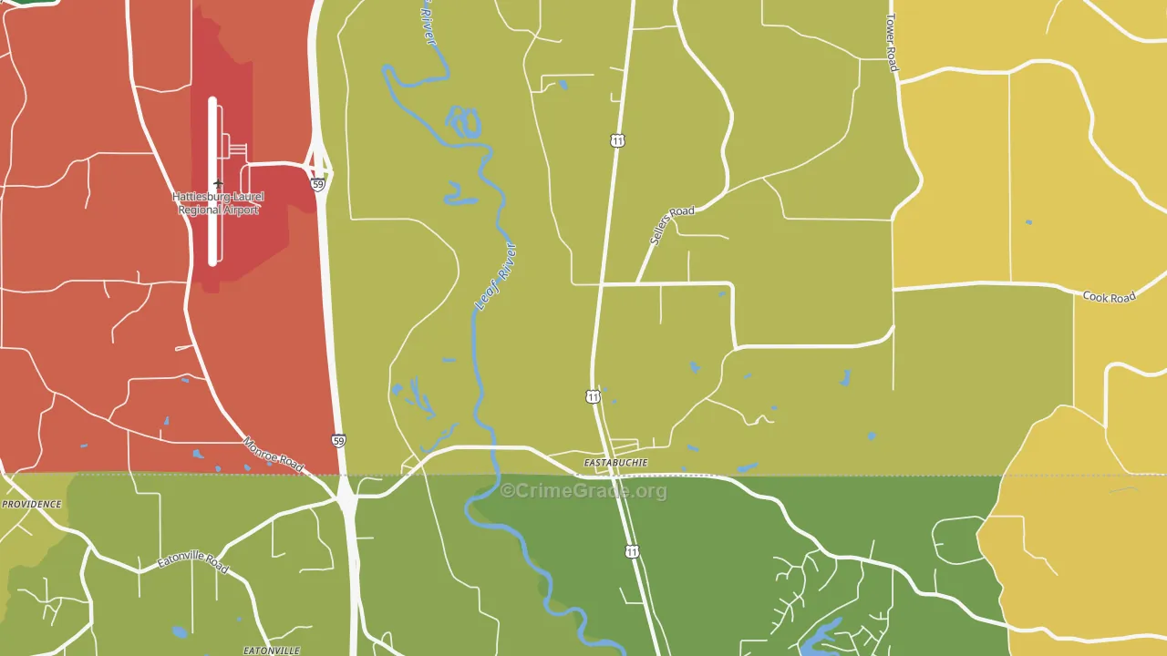 Eastabuchie, MS Map of Robbery Rates
