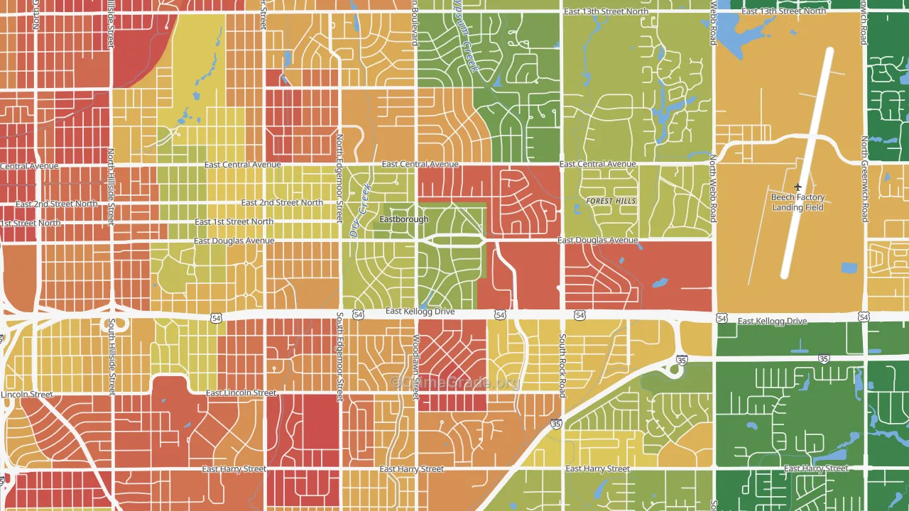 Eastborough, KS Map of Robbery Rates