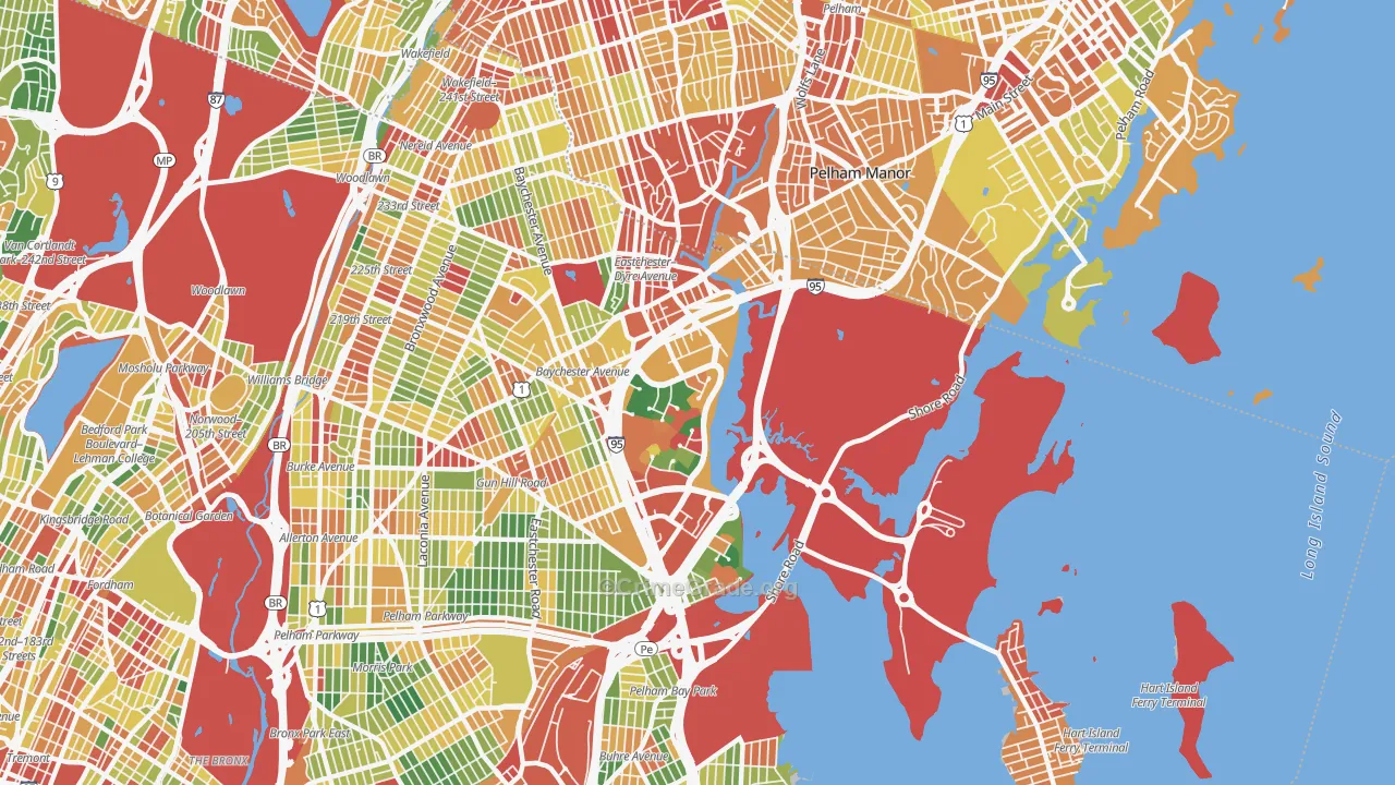 Eastchester, Bronx, NY Map of Robbery Rates