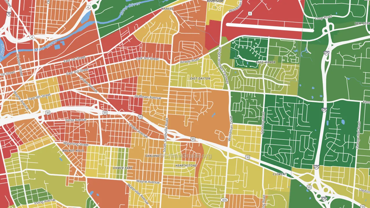Eastern Hills, Dayton, OH Map of Robbery Rates