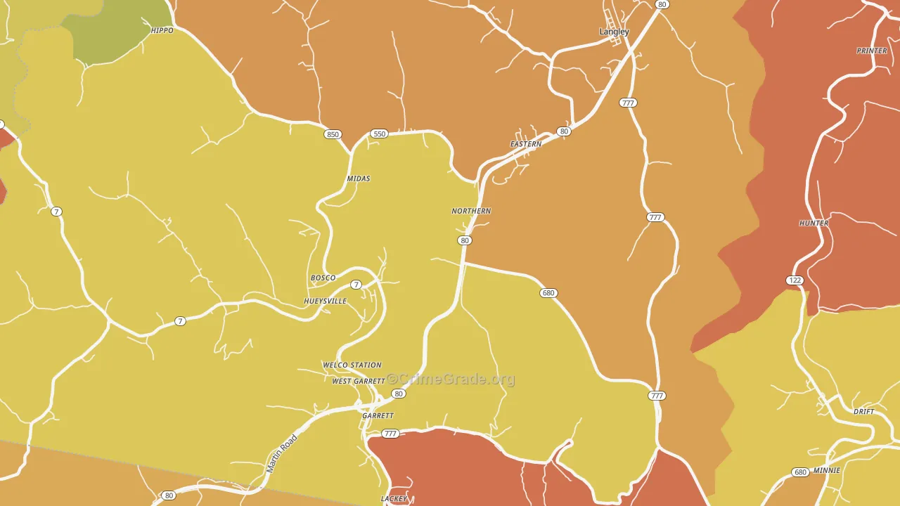 Eastern, KY Map of Robbery Rates