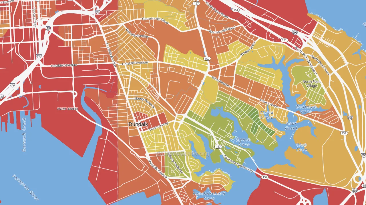 Eastfield, Dundalk, MD Map of Robbery Rates