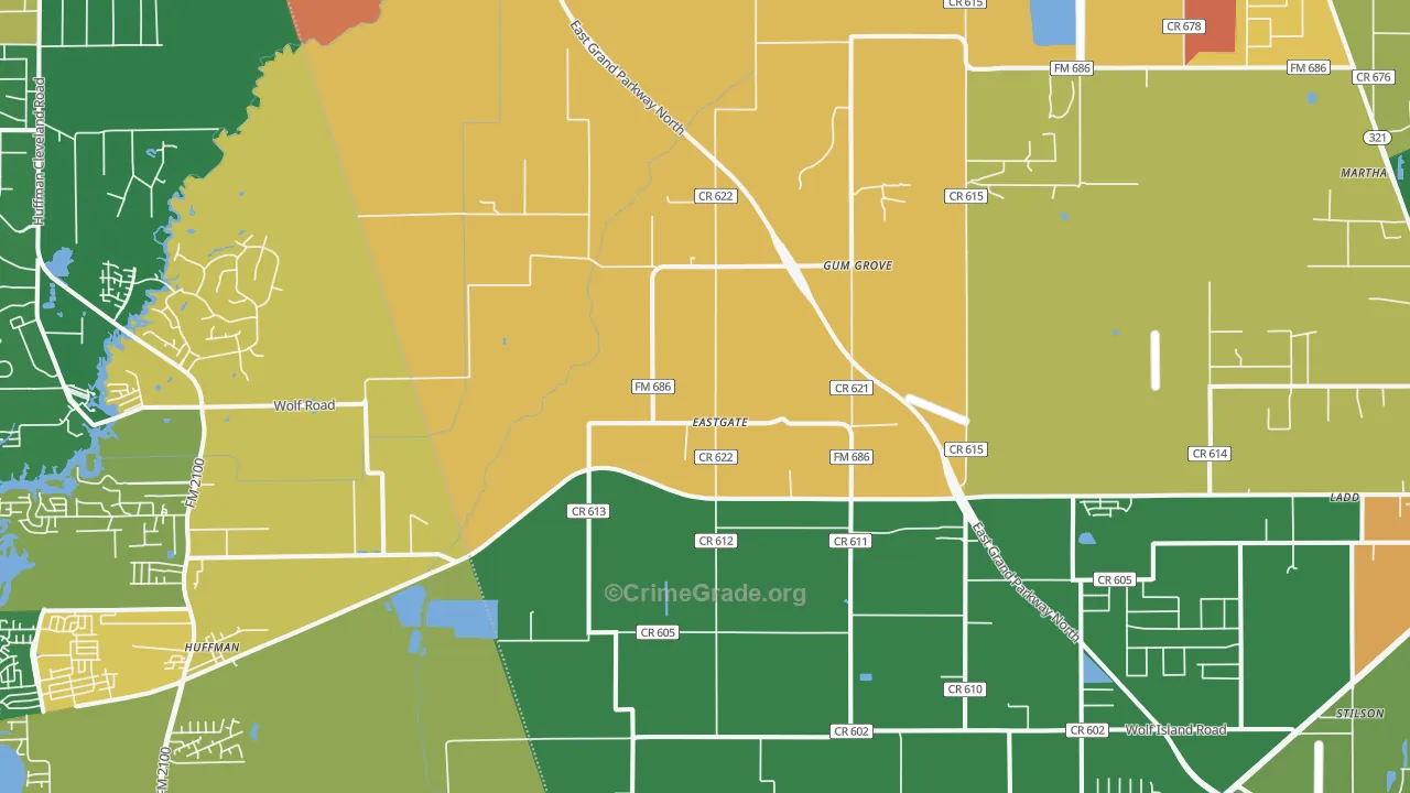 Eastgate, TX Map of Robbery Rates