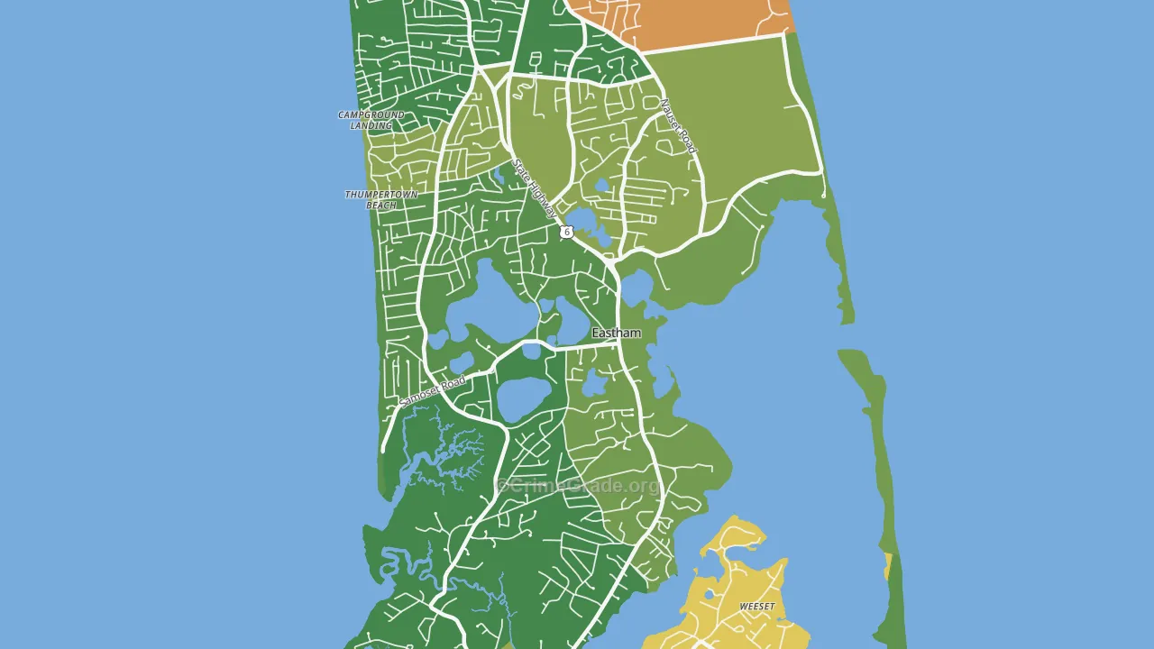 Eastham, MA Map of Robbery Rates