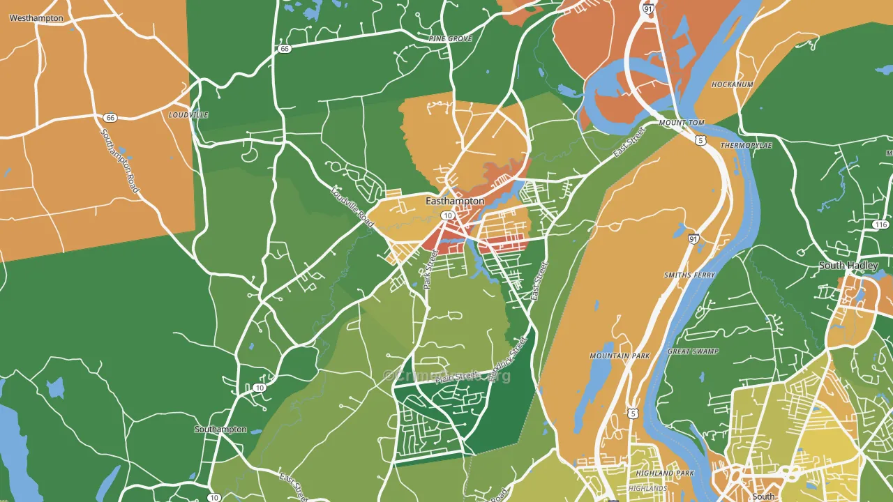 Easthampton, MA Map of Robbery Rates
