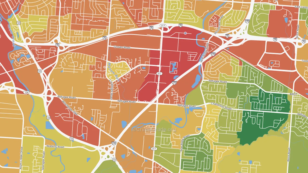 Eastland, Columbus, OH Map of Robbery Rates
