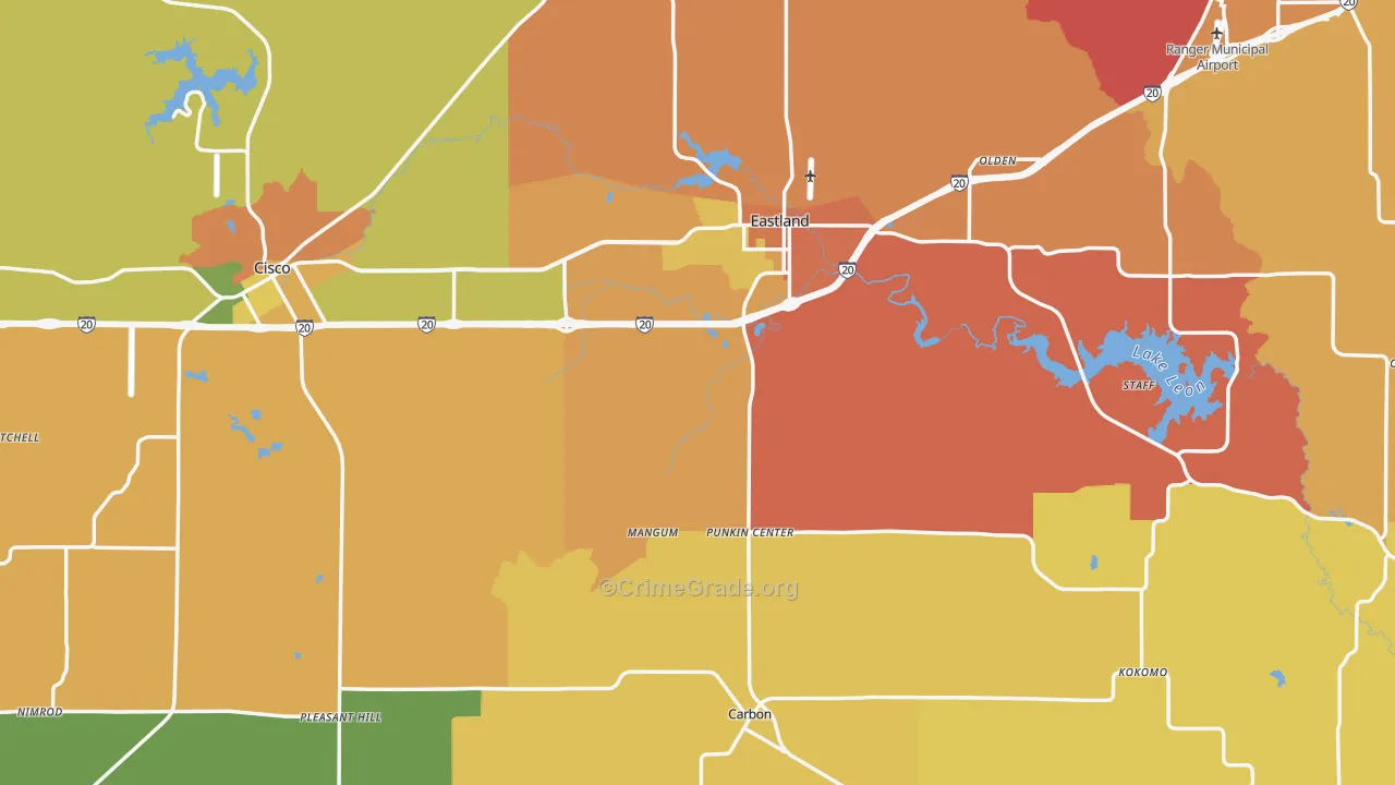 Eastland County, TX Map of Robbery Rates
