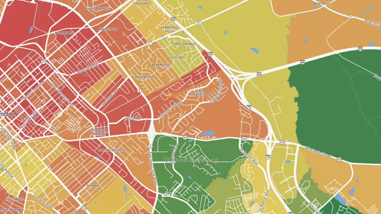 Eastland Park-Dixie Plantation, Lexington, KY Map of Robbery Rates