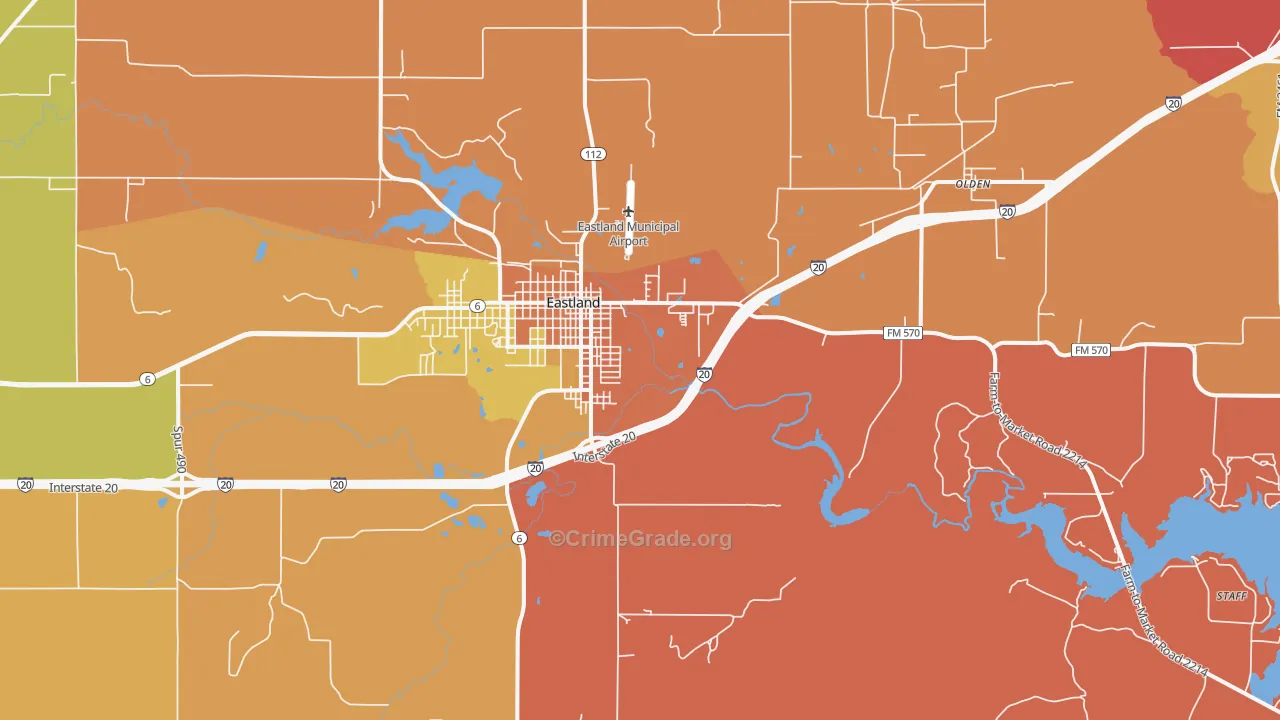 Eastland, TX Map of Robbery Rates
