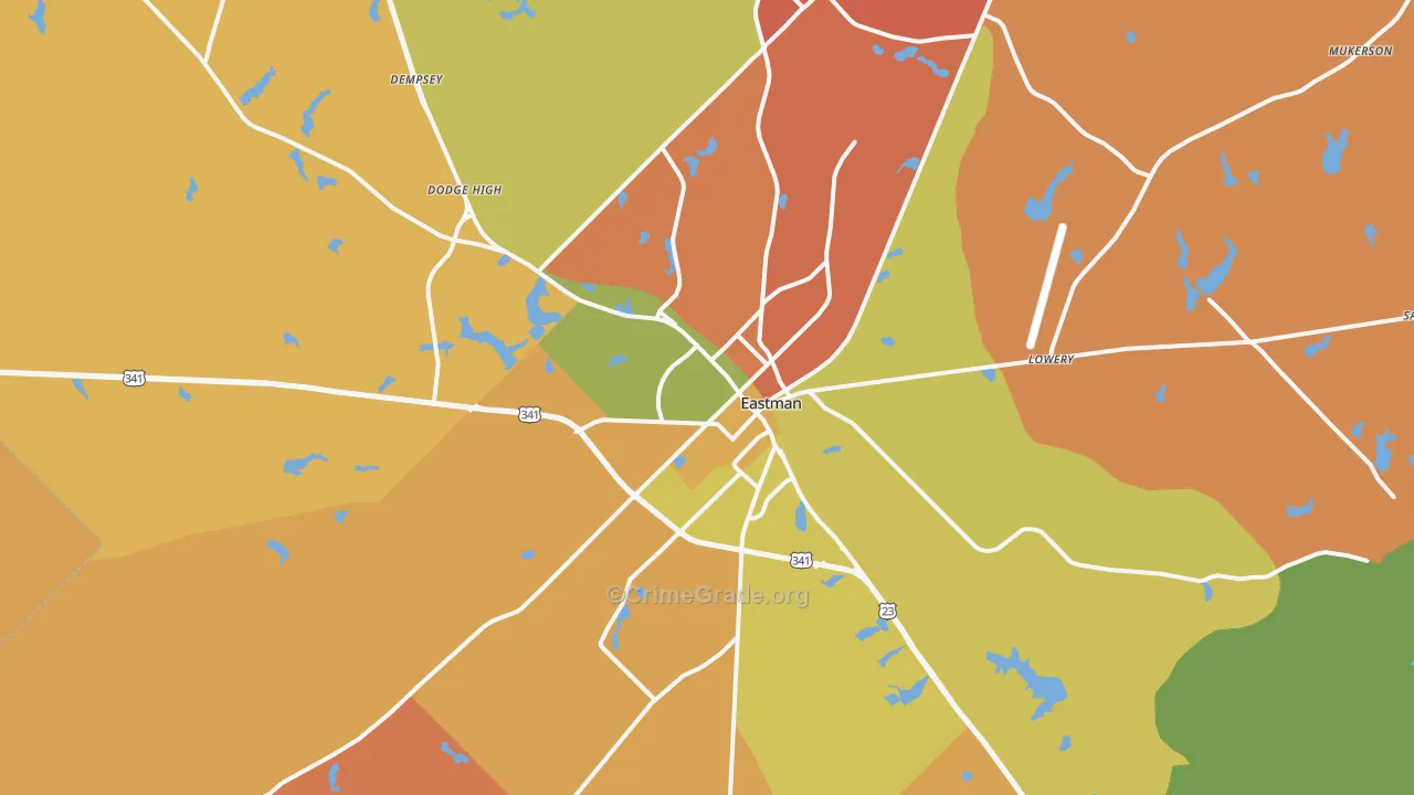 Eastman, GA Map of Robbery Rates