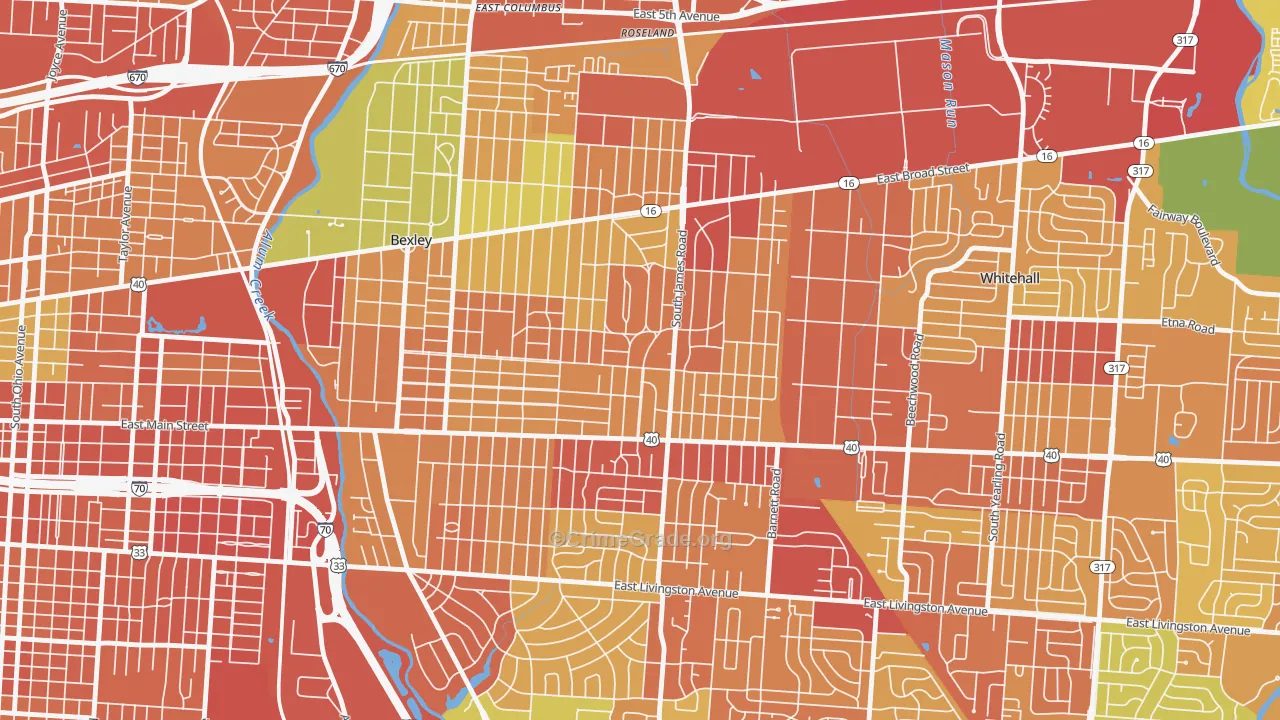 Eastmoor, Columbus, OH Map of Robbery Rates