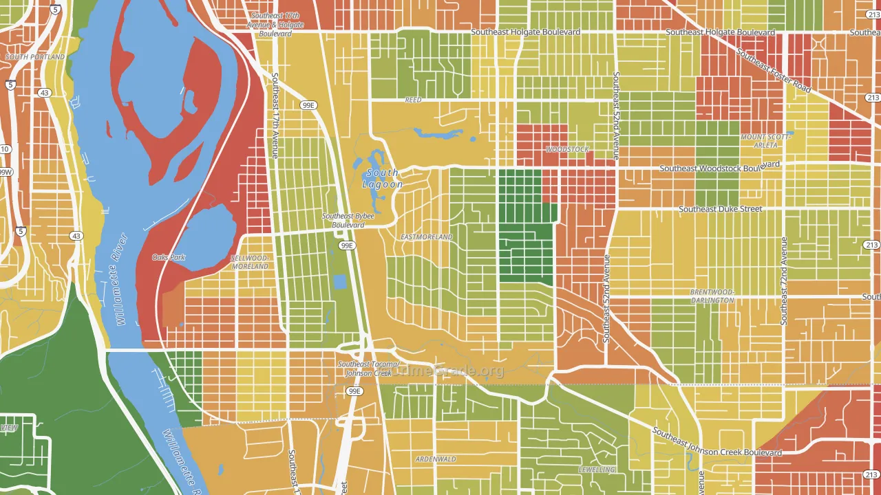 Eastmoreland, Portland, OR Map of Robbery Rates