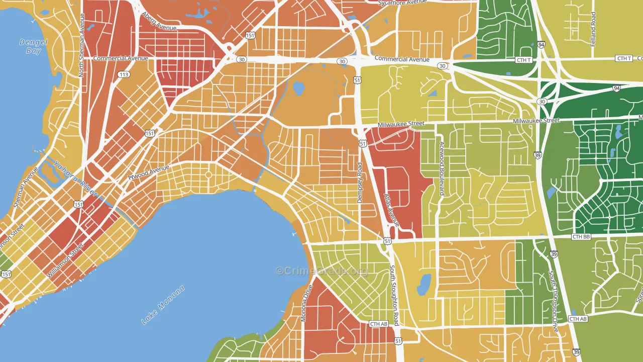 Eastmorland, Madison, WI Map of Robbery Rates