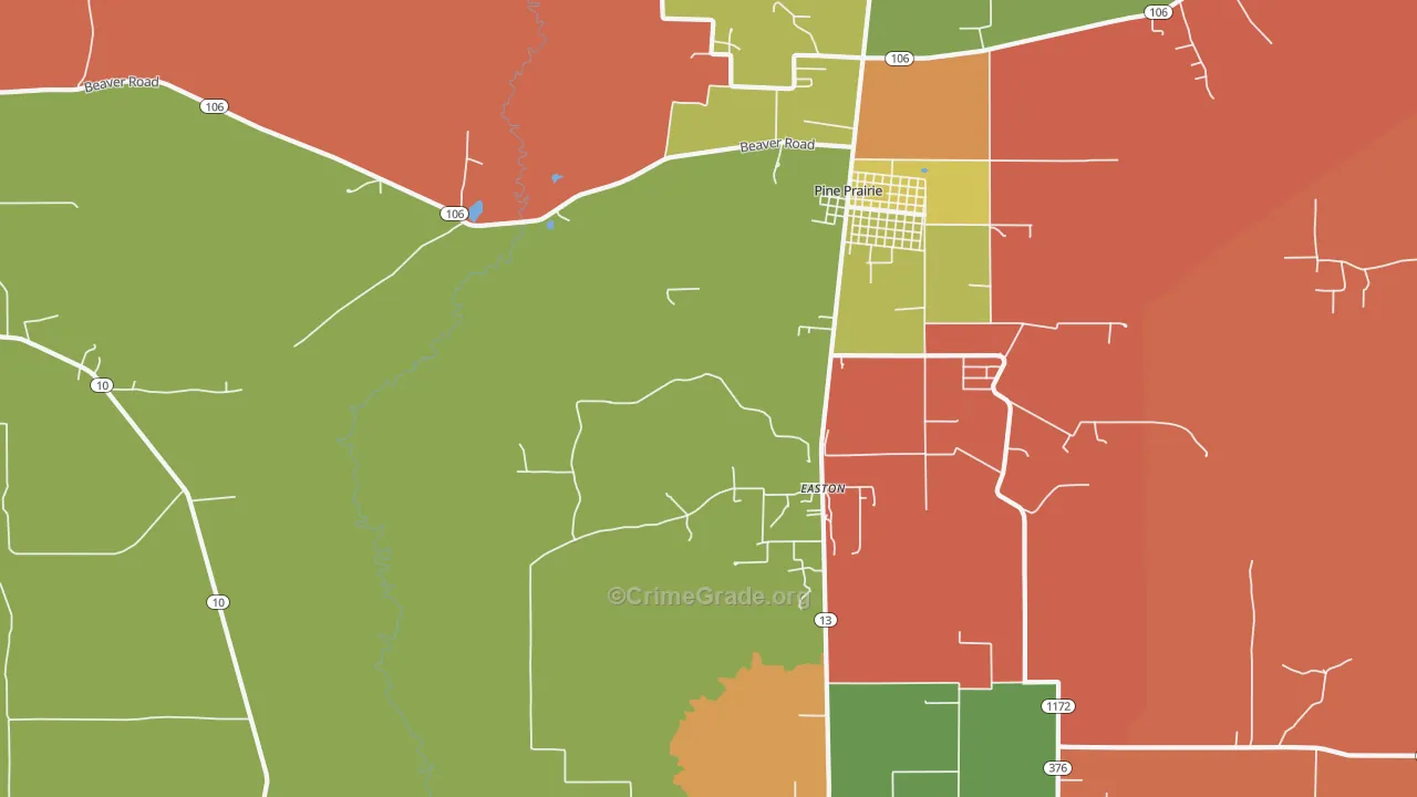 Easton, LA Map of Robbery Rates
