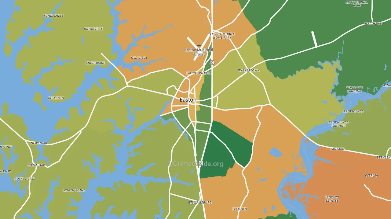 Easton, MD Map of Robbery Rates