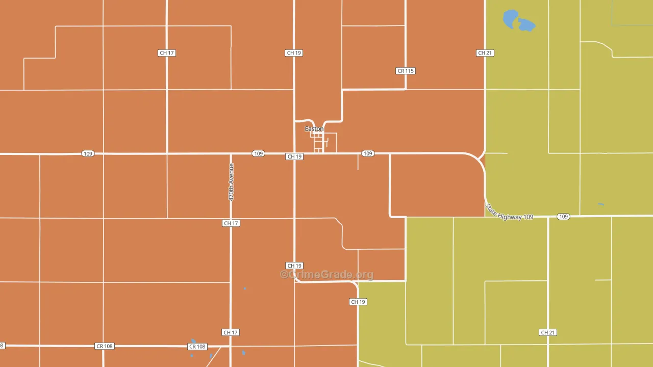 Easton, MN Map of Robbery Rates