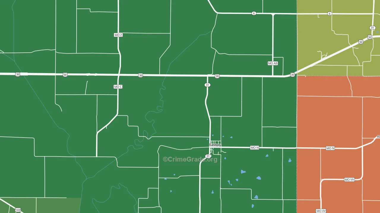 Easton, MO Map of Robbery Rates