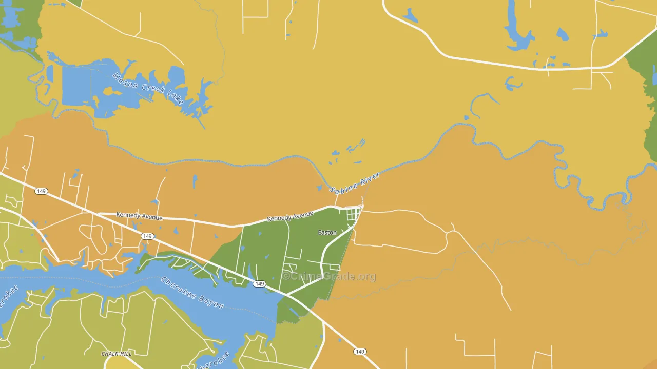 Easton, TX Map of Robbery Rates