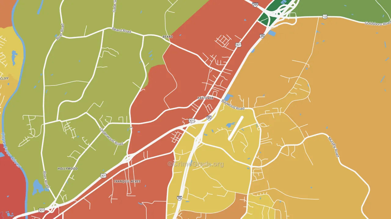 Eastover, NC Map of Robbery Rates