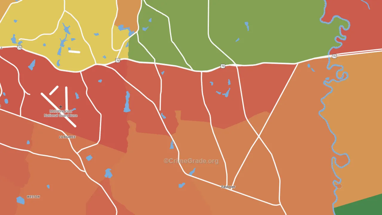 Eastover, SC Map of Robbery Rates
