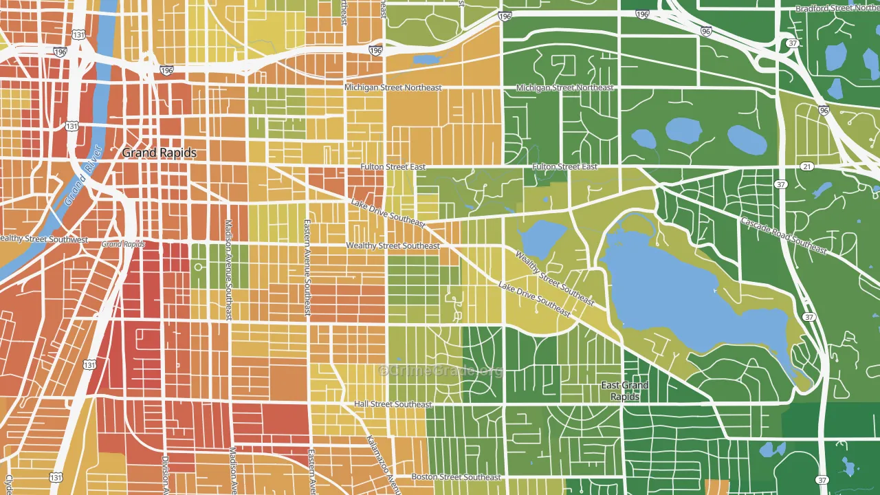 Eastown, Grand Rapids, MI Map of Robbery Rates