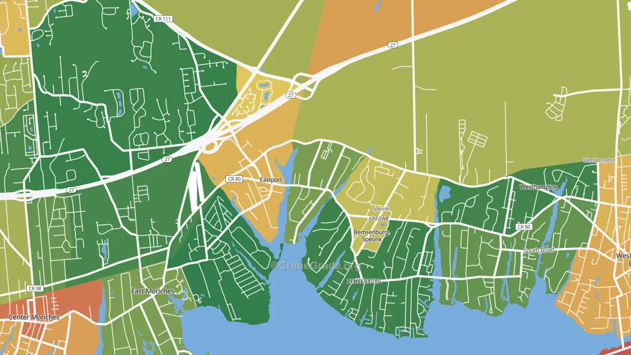Eastport, NY Map of Robbery Rates