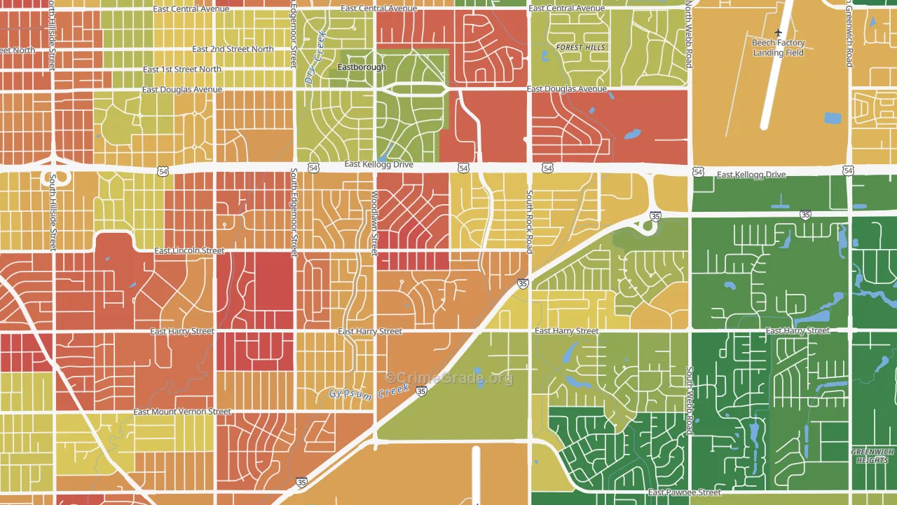 Eastridge, Wichita, KS Map of Robbery Rates