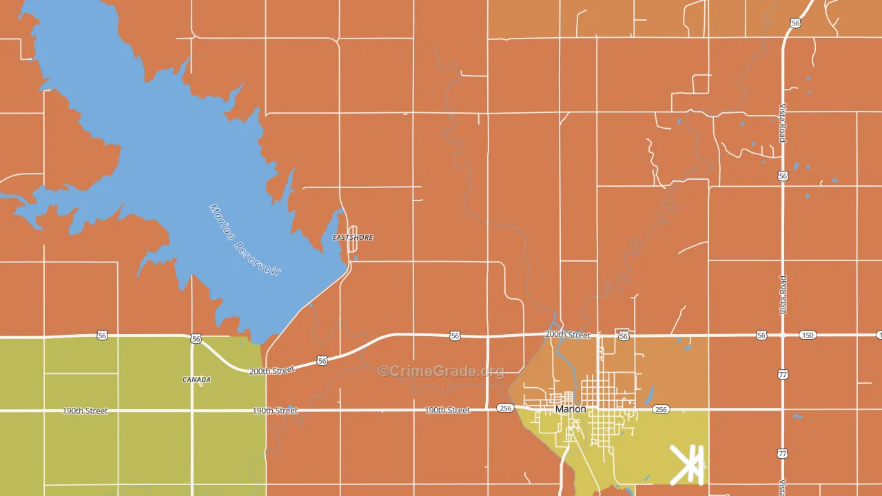 Eastshore, KS Map of Robbery Rates