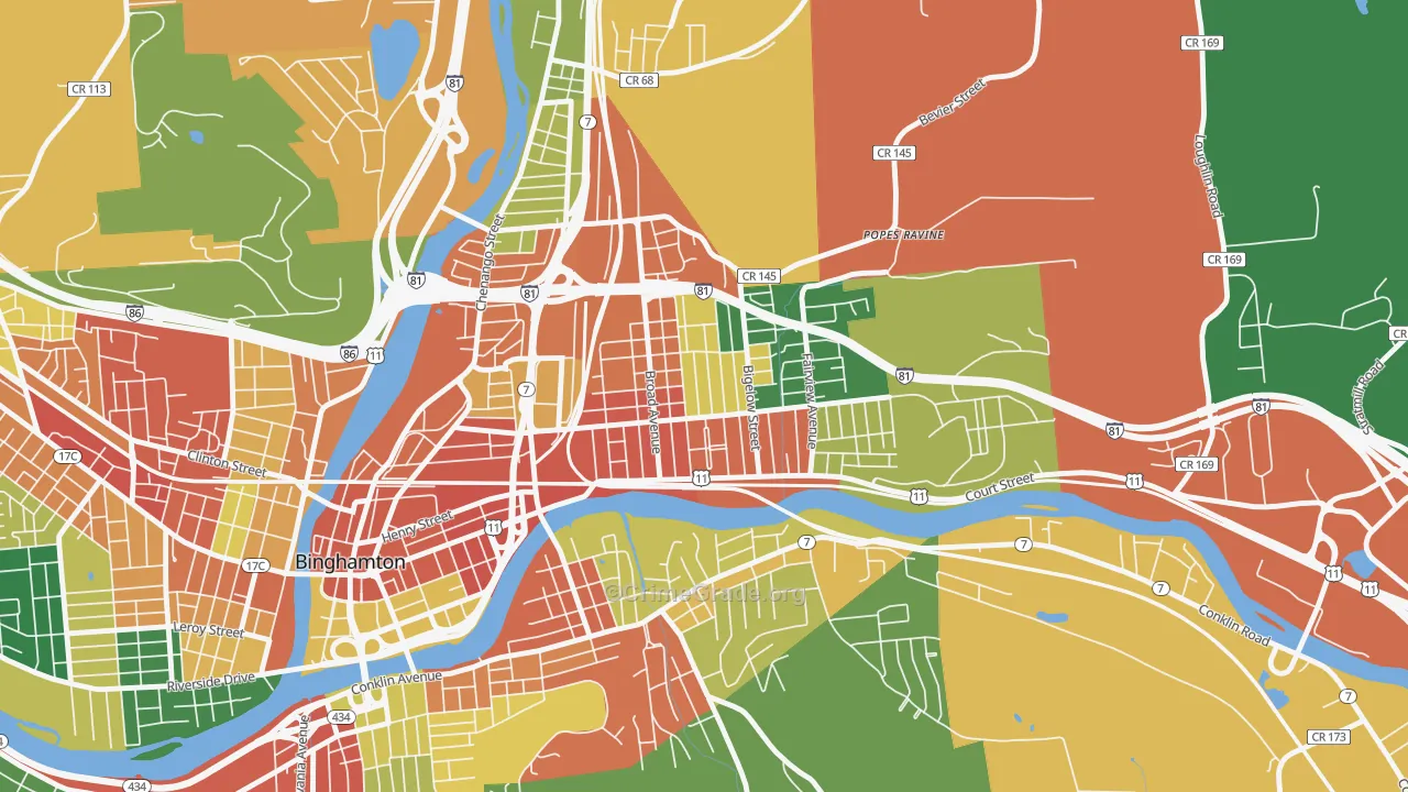 Eastside, Binghamton, NY Map of Robbery Rates
