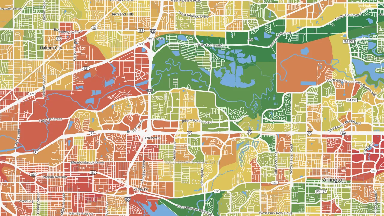 Eastside, Fort Worth, TX Map of Robbery Rates