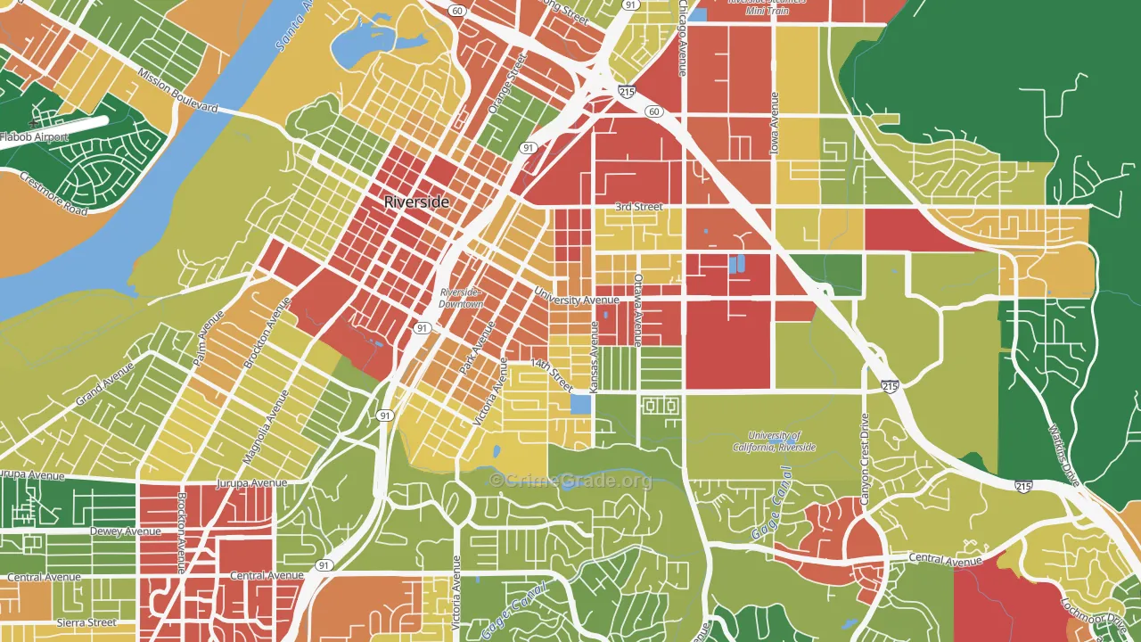 Eastside, Riverside, CA Map of Robbery Rates