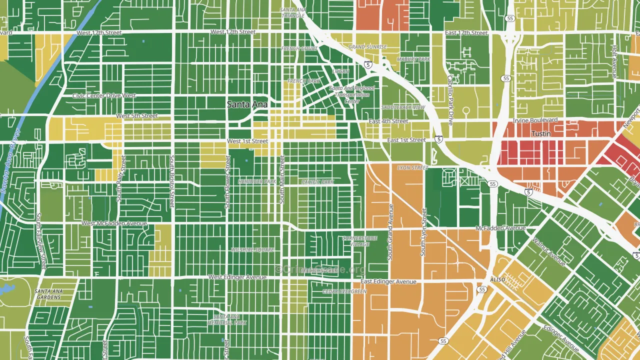 Eastside Santa Ana, Santa Ana, CA Map of Robbery Rates