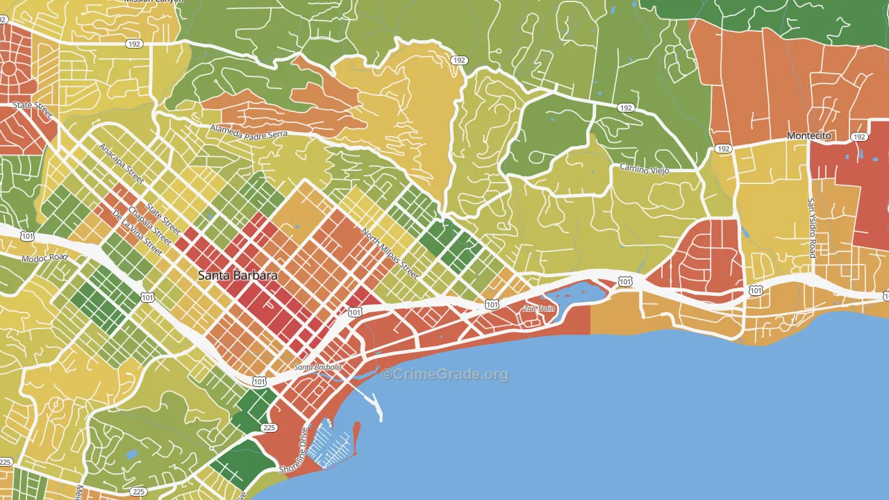 Eastside Santa Barbara, Santa Barbara, CA Map of Robbery Rates