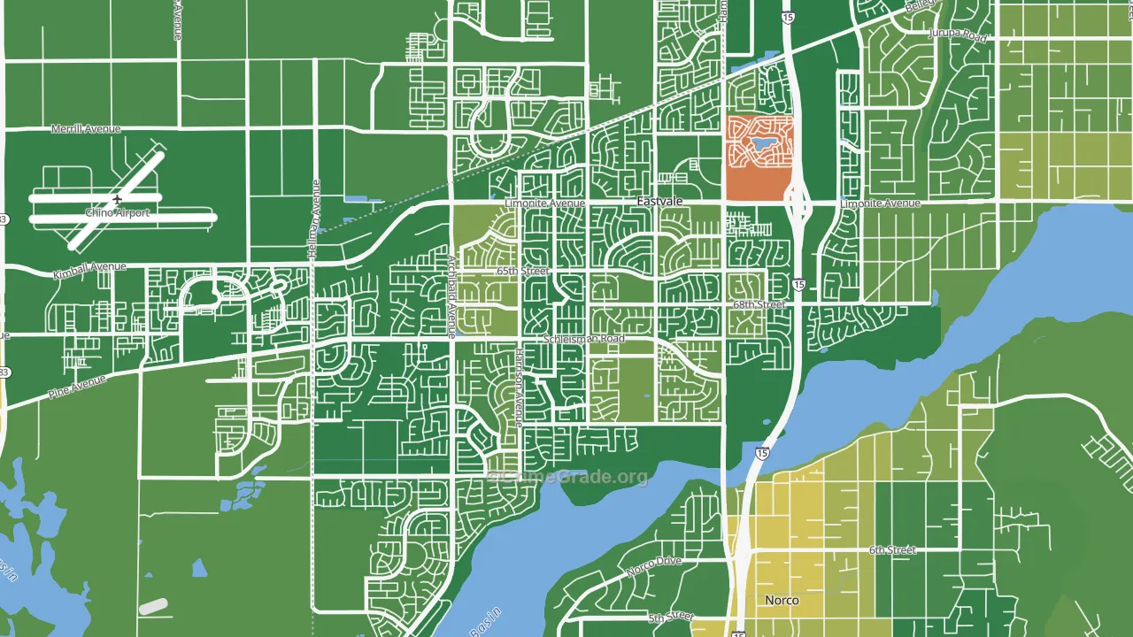 Eastvale, CA Map of Robbery Rates
