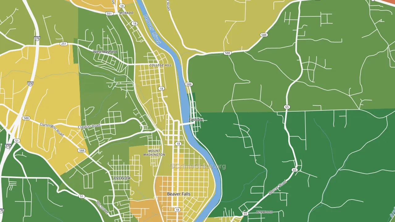 Eastvale, PA Map of Robbery Rates