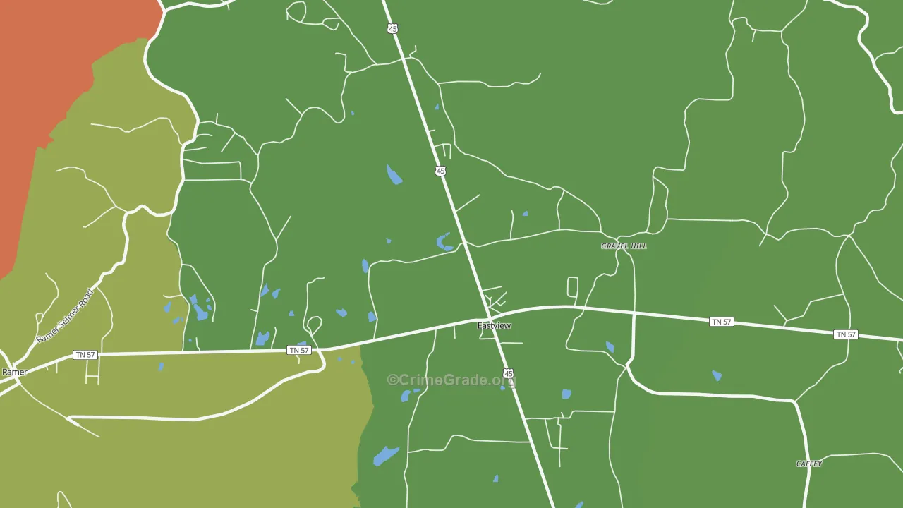 Eastview, TN Map of Robbery Rates
