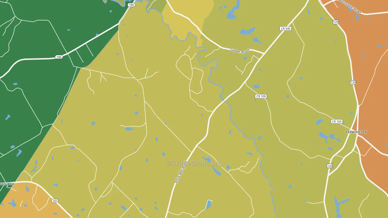 Eastville, GA Map of Robbery Rates