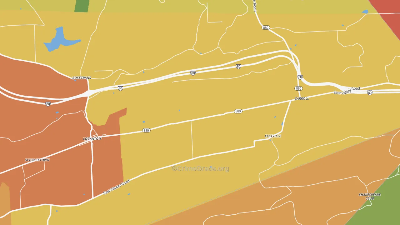 Eastville, PA Map of Robbery Rates