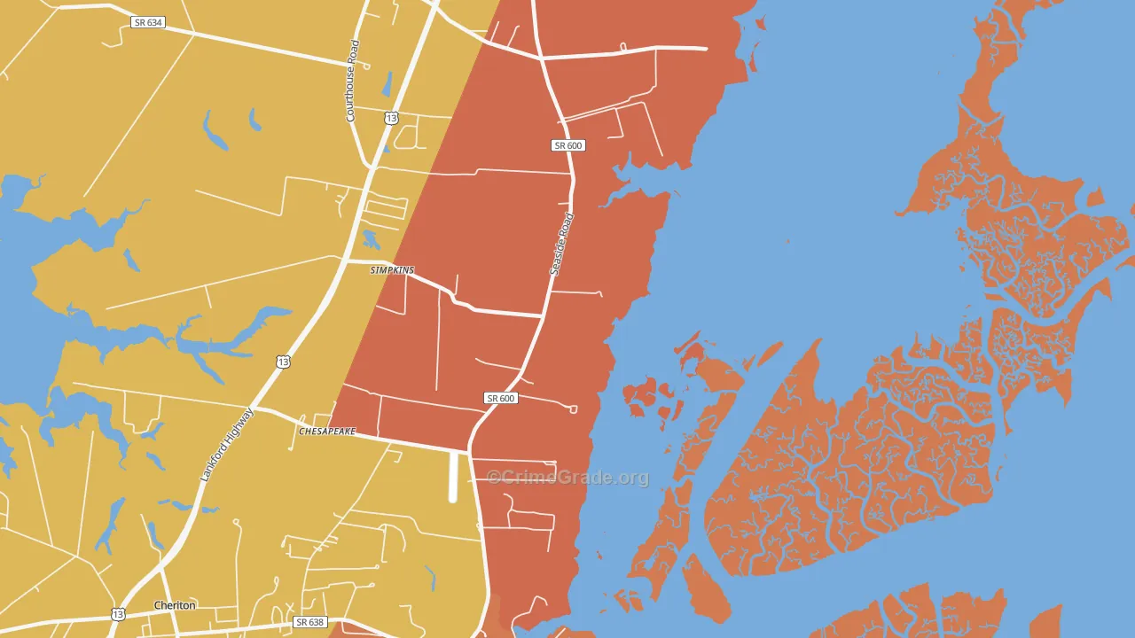 Eastville Station, VA Map of Robbery Rates