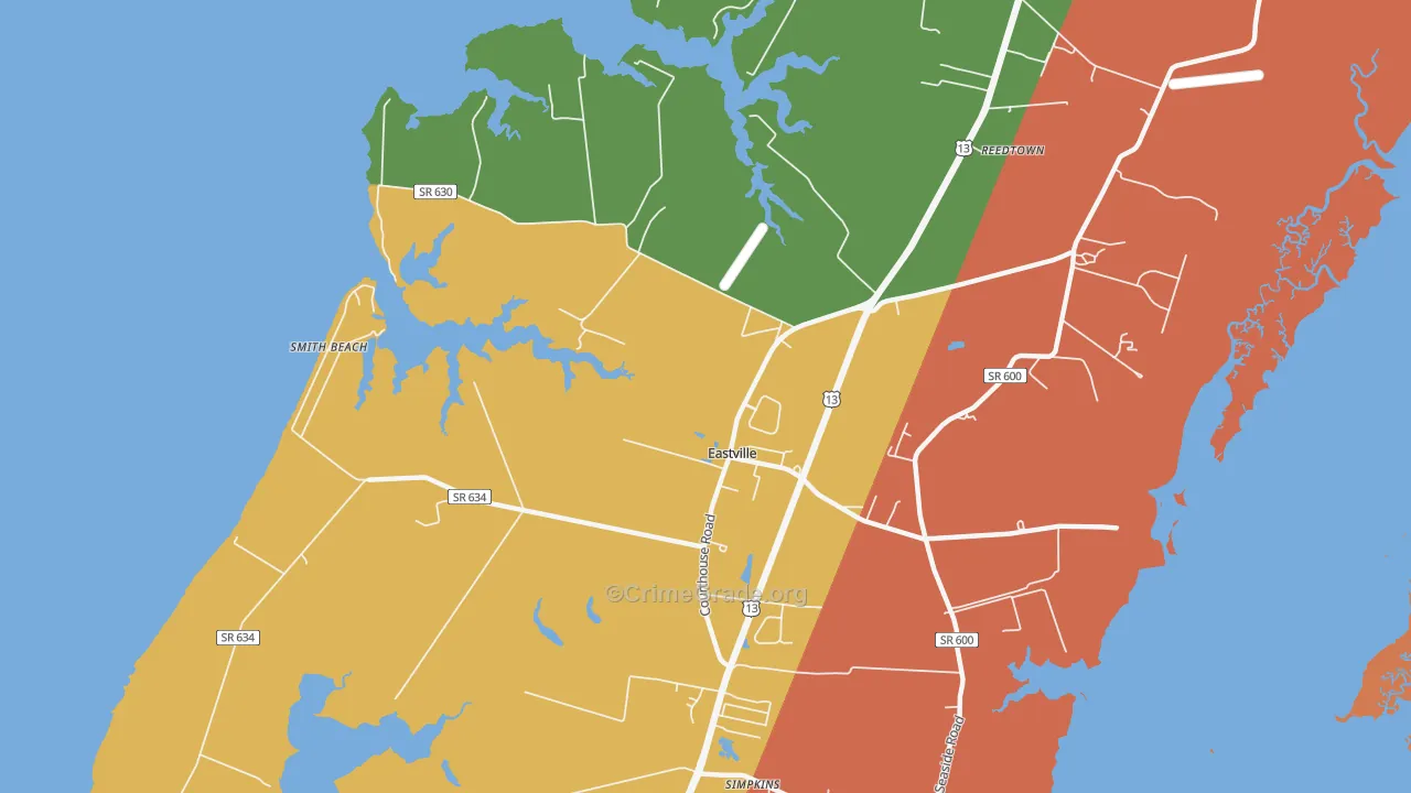 Eastville, VA Map of Robbery Rates