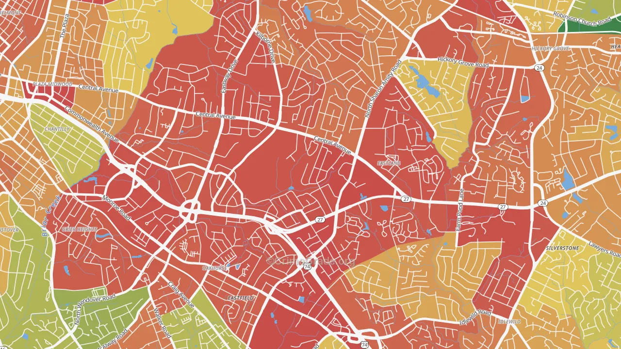 Eastway-Sheffield Park, Charlotte, NC Map of Robbery Rates